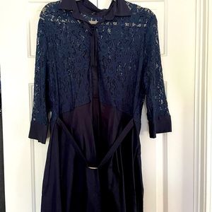 Navy blue button down lace too with belted dress